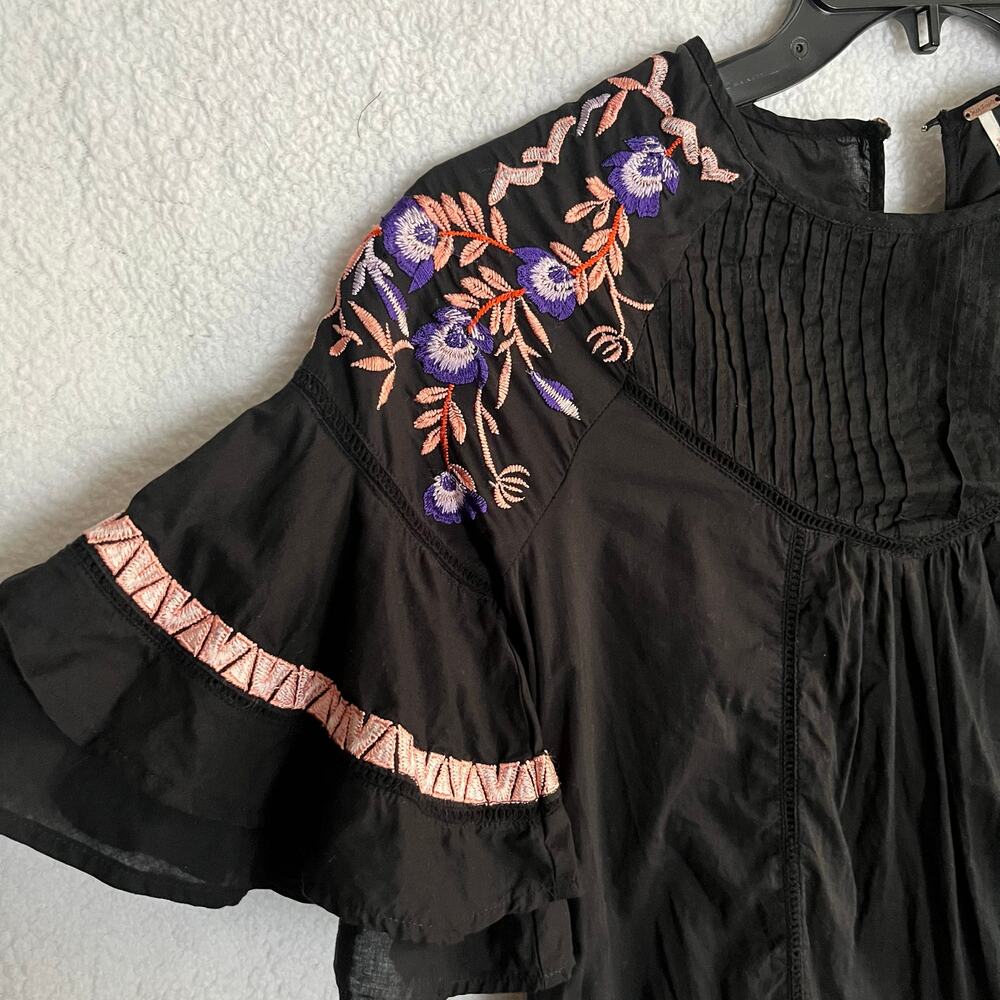 FREE PEOPLE black dress with purple and peach embroidery size XS 100% cotton - Picture 5 of 8